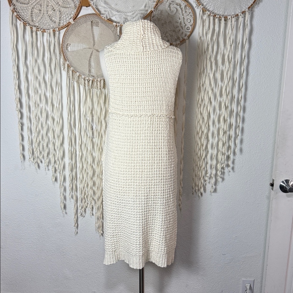 Free People Cream Knit Sky Scrapper Hi Low Cowlneck Sweater Size Small - Picture 4 of 8